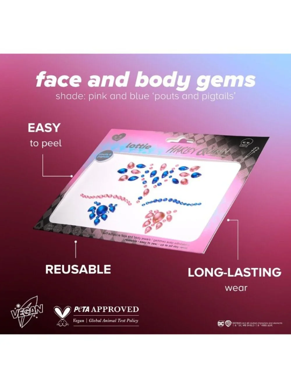 Lottie London x Harley Quinn Face & Body Gems Duo - Pouts Pigtails & Toxic Love